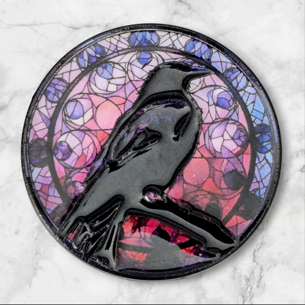 Raven Stained Glass Style Pin 🐦‍⬛ Crow Enamel Pin